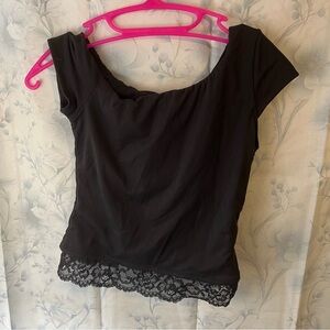 Reoria Off Shoulder Black Lace Crop Top CC